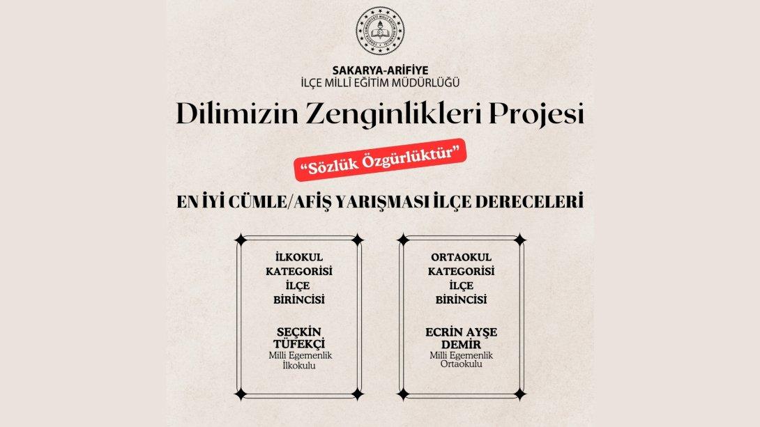 En İyi Afiş/Cümle Yarışması İlçe Dereceleri